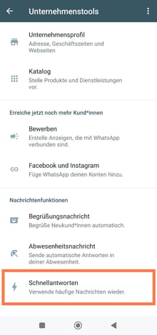 Schnellantwort anlegen Anleitung WhatsApp Business