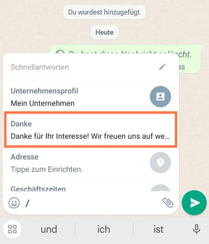 Schnellantwort im Chat WhatsApp Business