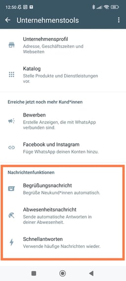 WhatsApp-Business-Unternehmenstools-Übersicht