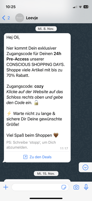 Screenshot WhatsApp Nachricht von Leevje