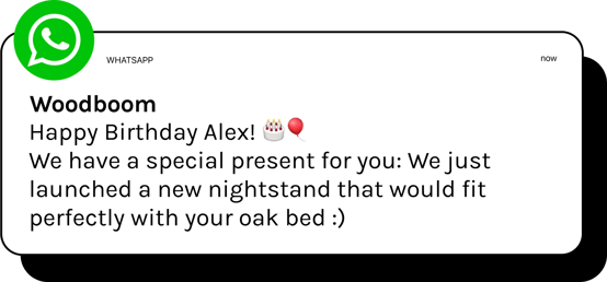 Woodboom Notification saying "Happy Birthday Alex!"